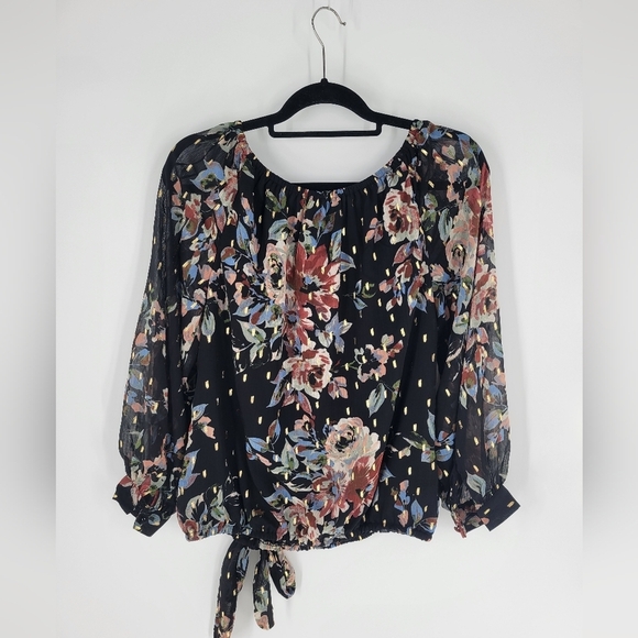 CeCe black floral print top size M - Picture 2 of 5